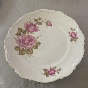 Mitterteich Bavaria Meissen Floral Plate 8" Gold Trim Germany "June Rose"